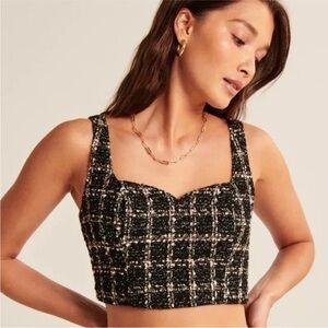 Abercrombie & Fitch Black Plaid Tweed Crop Top